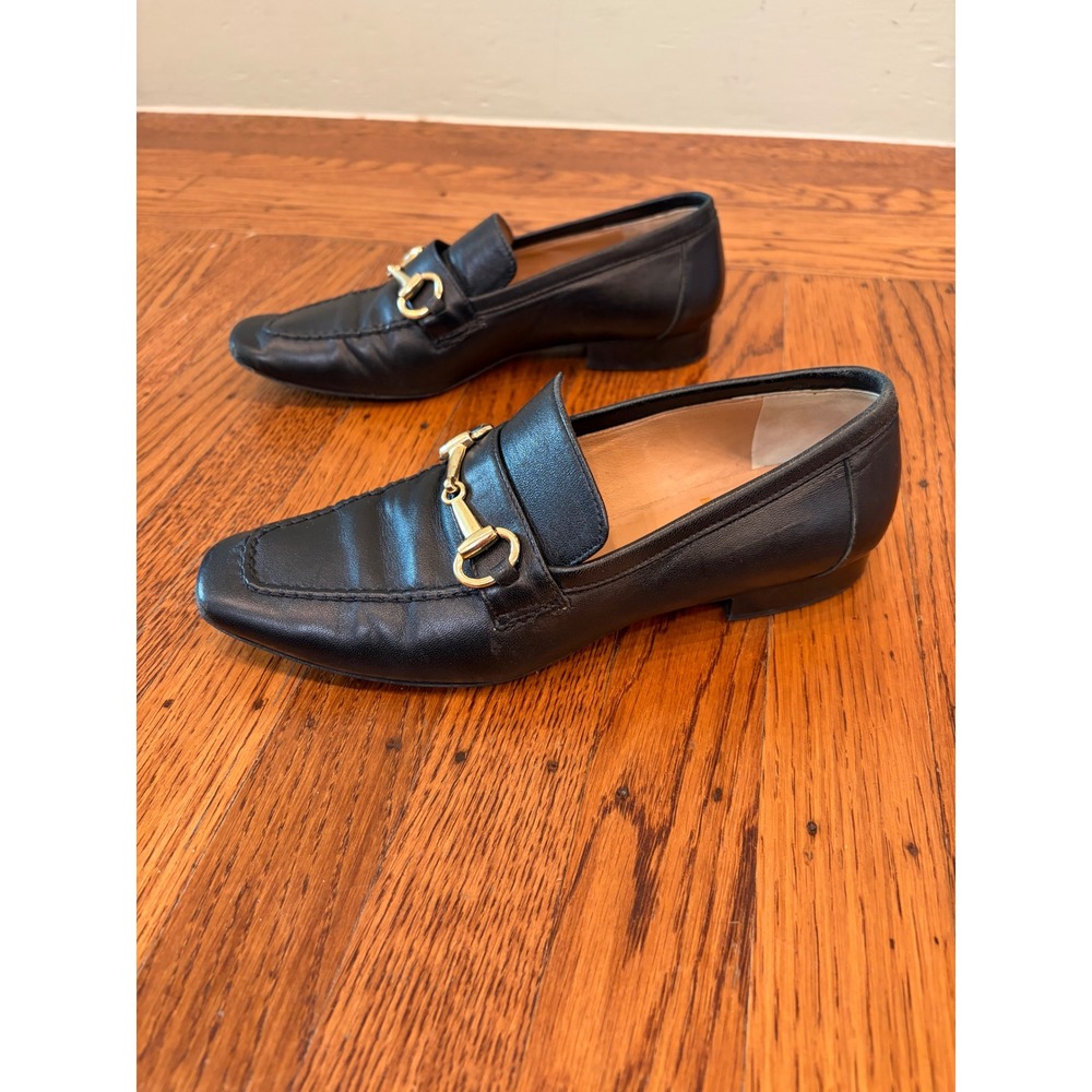 Bruno Magli Womens Black Leather Horsebit Loafers Gold Bit Italy Size 6 EU 36